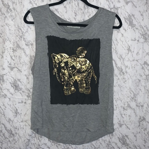 It Closet Los Angeles Oversized Tank Top Grey with Gold Elephant Size Medium - Picture 1 of 6